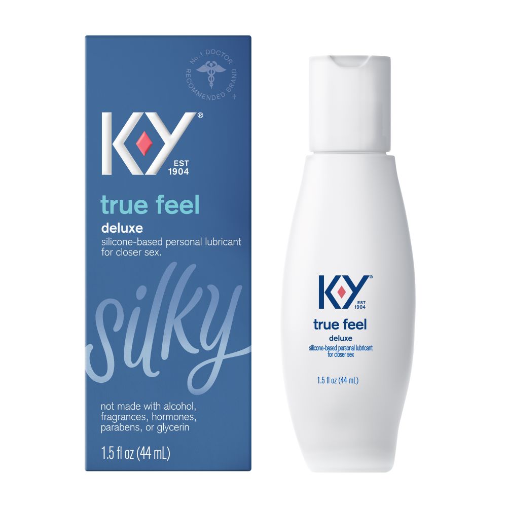 K-Y True Feel Premium Intimate Silicone Gel Lubricant 1.5 Oz elegant packaging and bottle design