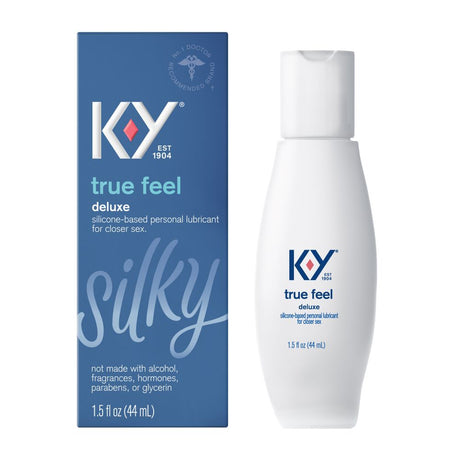 K-Y True Feel Premium Intimate Silicone Gel Lubricant 1.5 Oz elegant packaging and bottle design