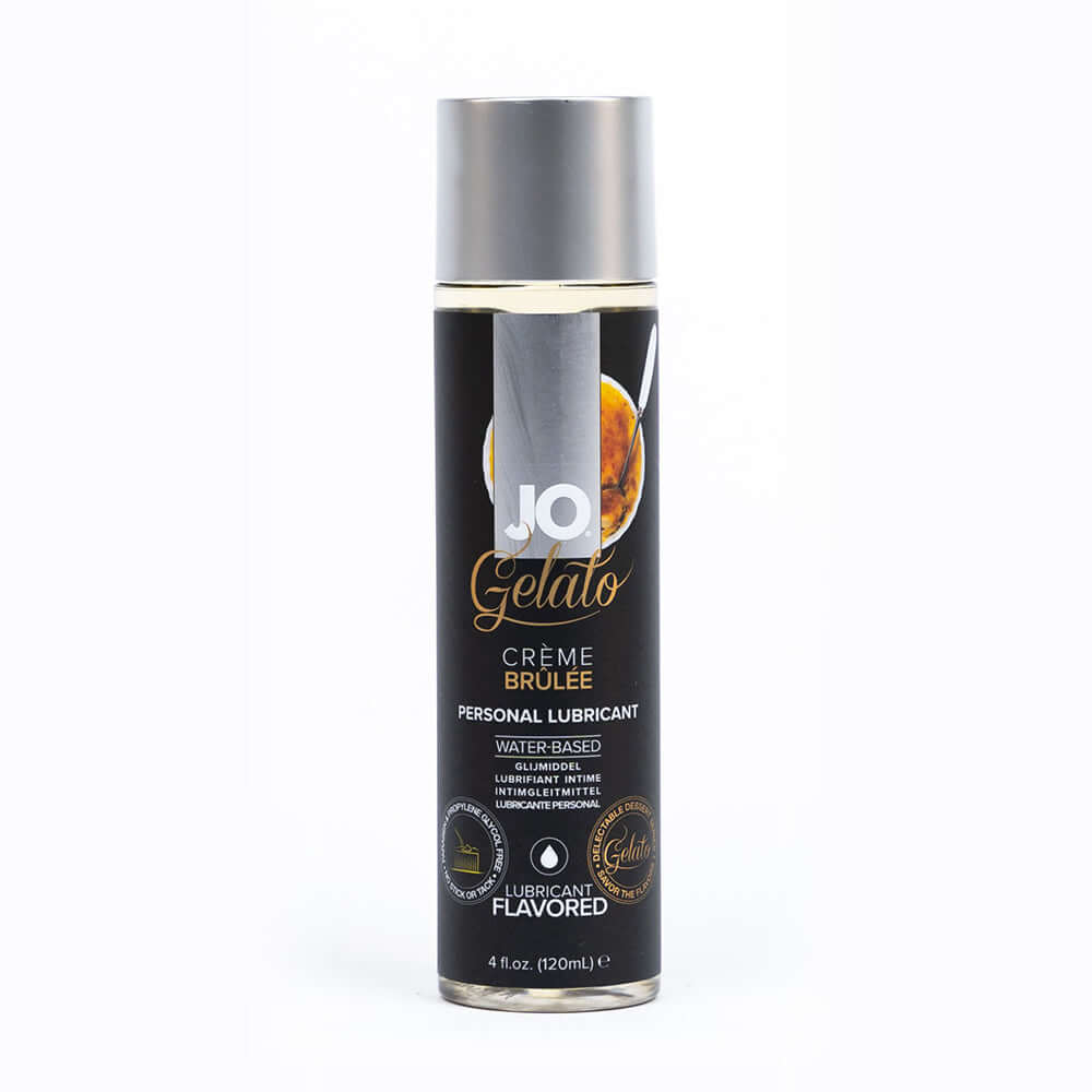 JO Gelato Creme Brulee Water-Based Lubricant 4 Oz bottle with dessert-inspired design for enhanced intimacy.