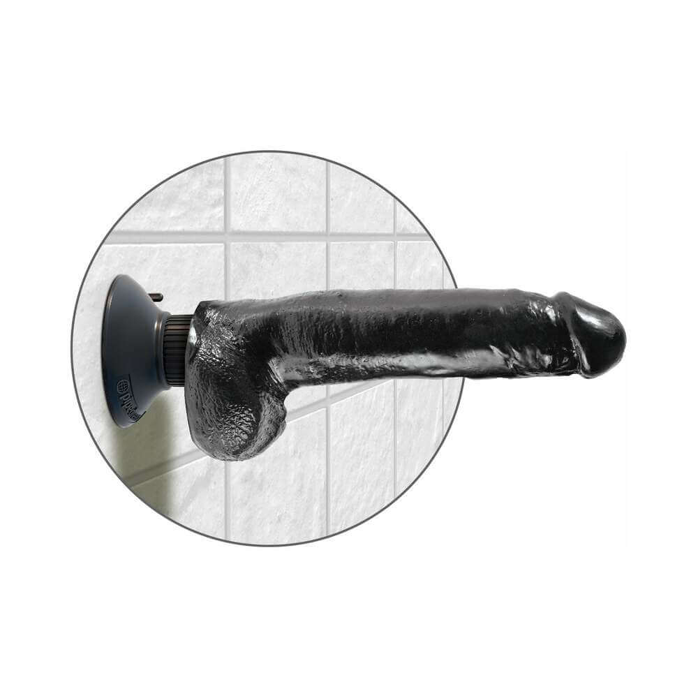 King Cock 9 inches Vibrating Cock With Balls Poseable Suction Cup Dildo Black