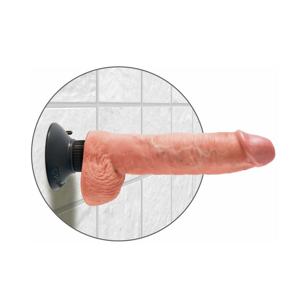 King Cock 10 inches Vibrating Cock With Balls Poseable Suction Cup Dildo Beige