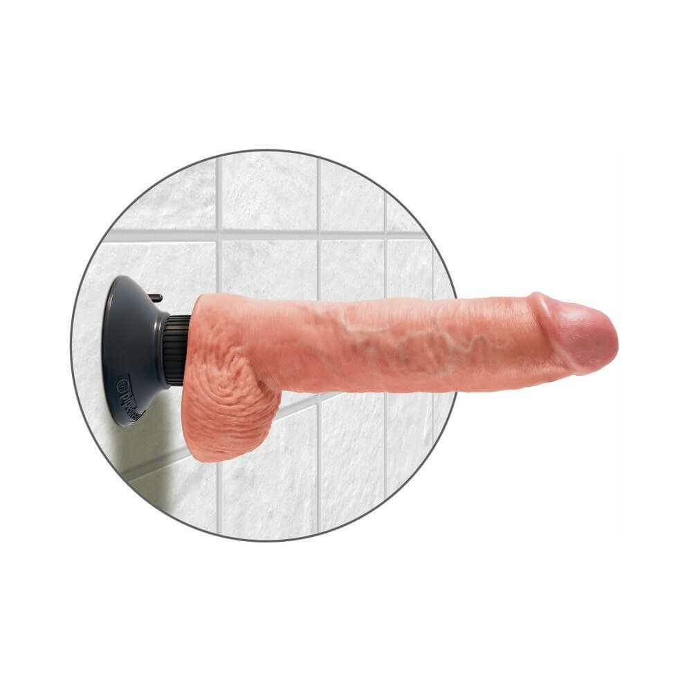 King Cock 10 inches Vibrating Cock With Balls Poseable Suction Cup Dildo Beige