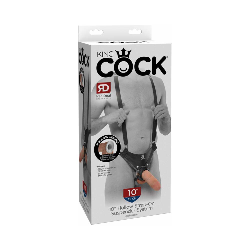 King Cock Adjustable 10 inches Hollow Strap-On Suspender System Beige/Black