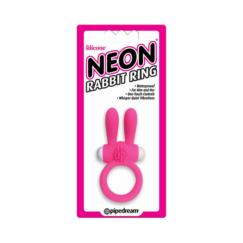 Neon Rabbit Ring Vibrating Silicone Cockring With Ears Pink