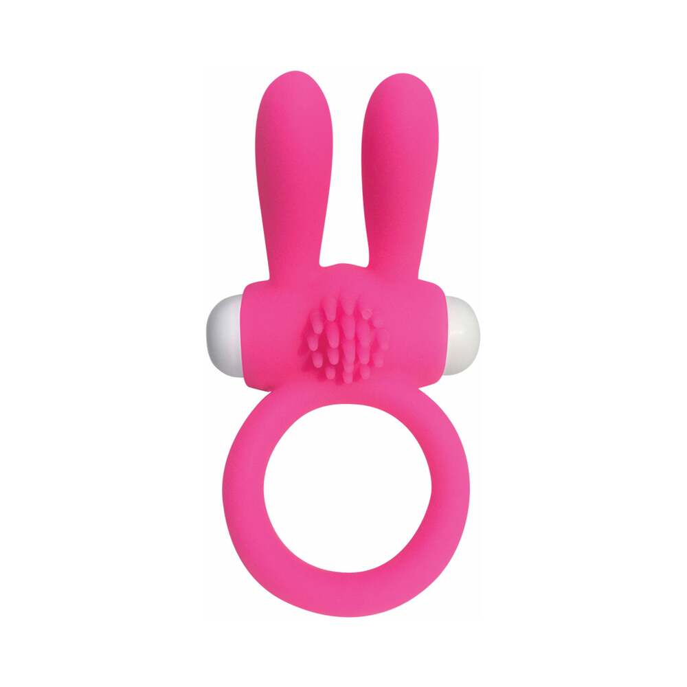 Neon Rabbit Ring Vibrating Silicone Cockring With Ears Pink