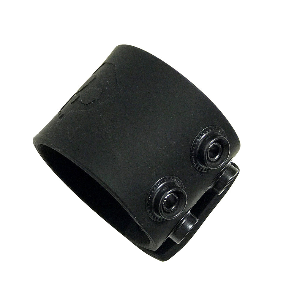 Boneyard Silicone Ball Strap 1.5 inches Stretcher Black displayed at an angle, showcasing its design and buttons.