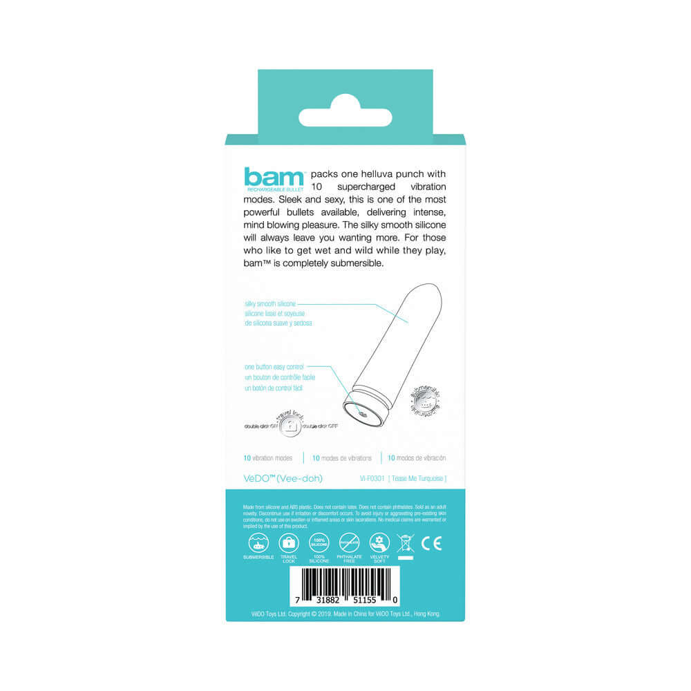 VeDO Bam Rechargeable Bullet - Tease Me Turquoise