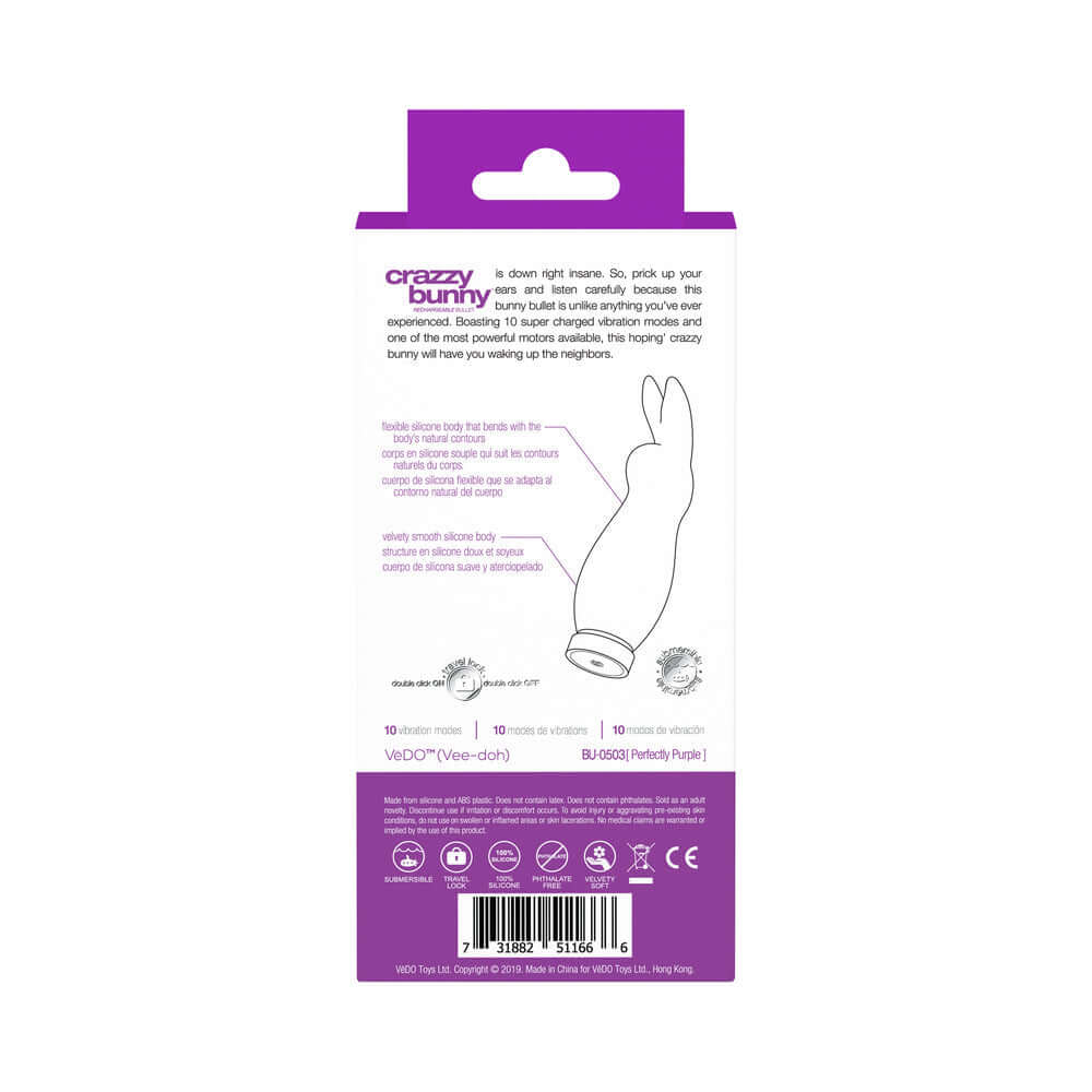 VeDO Crazzy Bunny Rechargeable Mini Vibe - Perfectly Purple