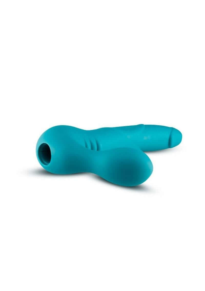 Temptasia Luna Strapless Vibrating Dildo with Bullet 9 inch Teal, dual-ended silicone pleasure toy in teal color.