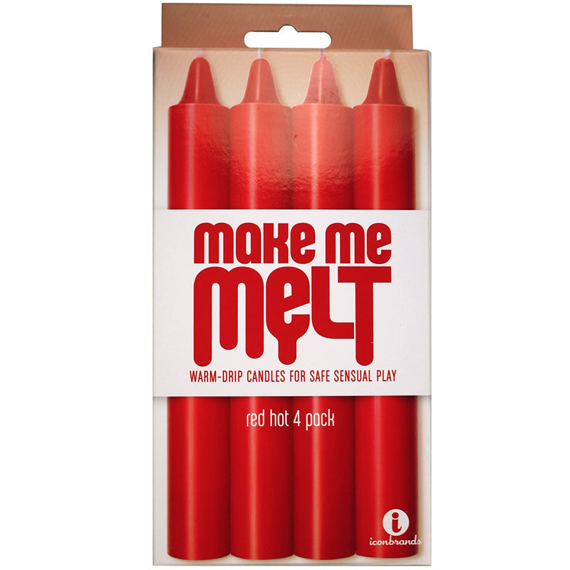 Make Me Melt Sensual Warm-Drip Candles 4 Pack Red Hot packaging for safe sensual play.