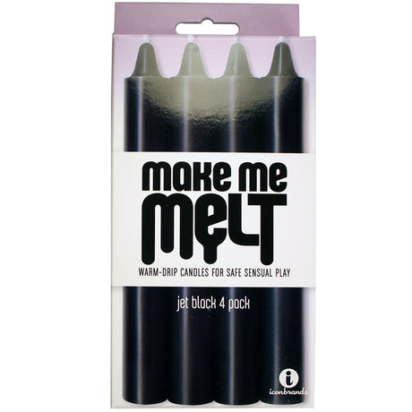 Make Me Melt Warm Drip Candles 4 Pack Jet Black for safe sensual play with warm wax.