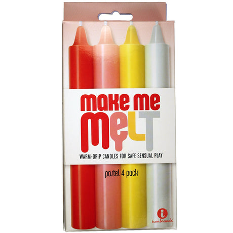 Make Me Melt Sensual Warm Drip Candles 4 Pack Pastel in vibrant colors for safe sensual play.