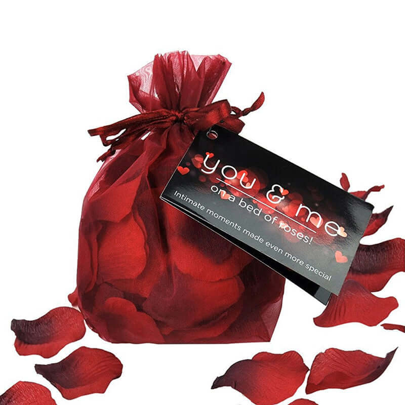You and Me Bed Of Roses pack with rose petals and tag for romantic moments.