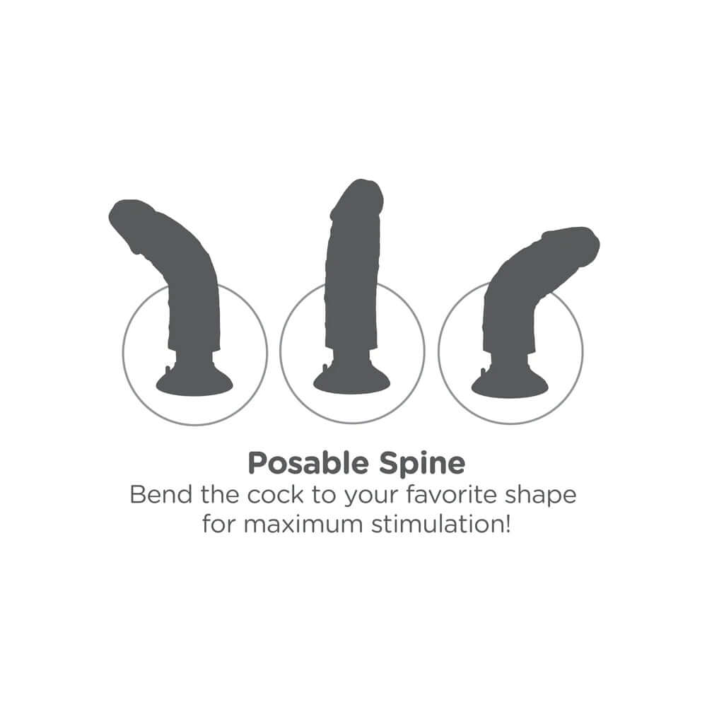 Posable spine of King Cock 7 inches Vibrating Dildo With Balls Flesh allows for flexible positioning for maximum stimulation.