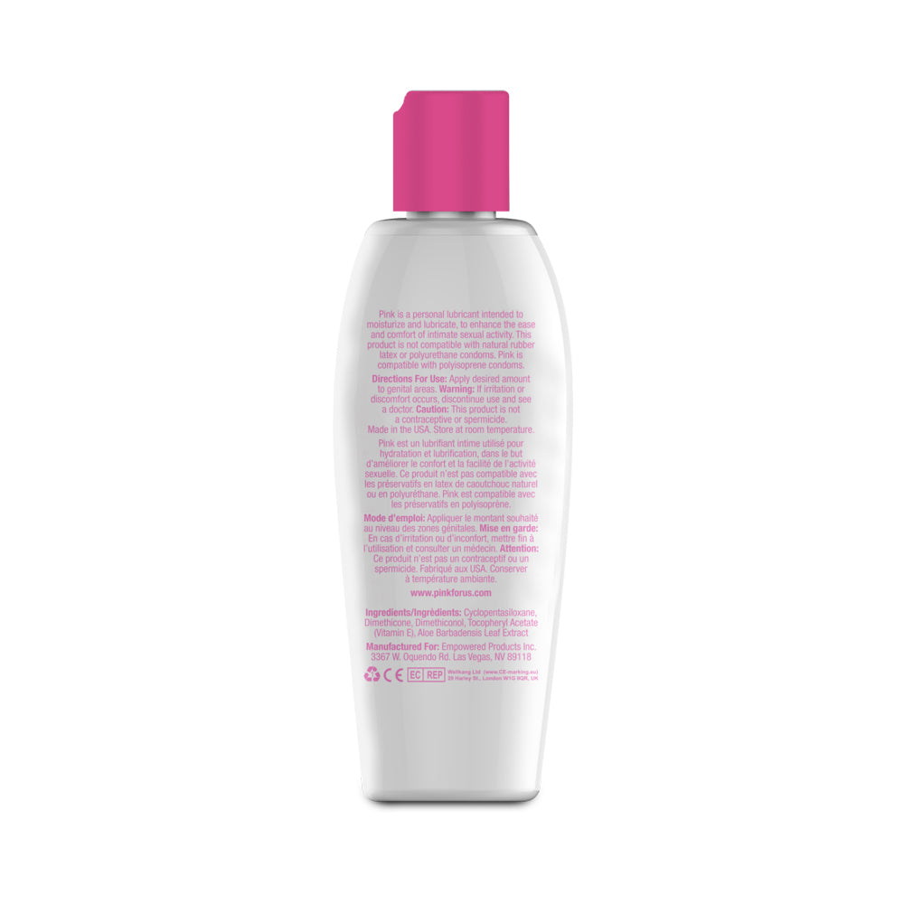 Pink Silicone Lubricant for Women 4.7 Oz bottle showcasing luxurious glide and nourishing ingredients.