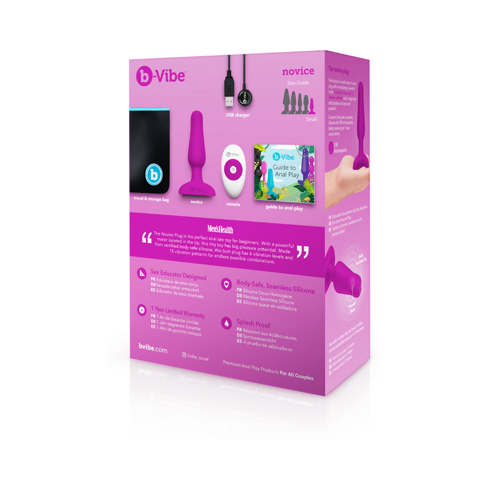 b-Vibe Novice Rechargeable Remote-Controlled Vibrating Silicone Anal Plug Fuchsia