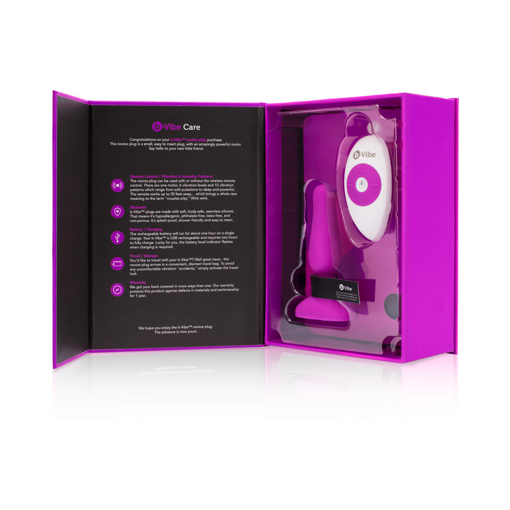 b-Vibe Novice Rechargeable Remote-Controlled Vibrating Silicone Anal Plug Fuchsia