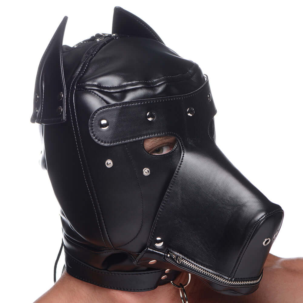 Master Series Muzzled Universal BDSM Hood with Removeable Muzzle