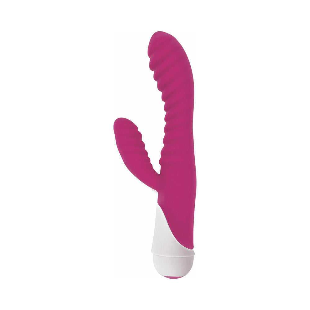 Gossip Celia Ribbed Silicone Flexible Dual Vibrator Magenta in vibrant magenta color, showcasing ribbed texture and dual design.
