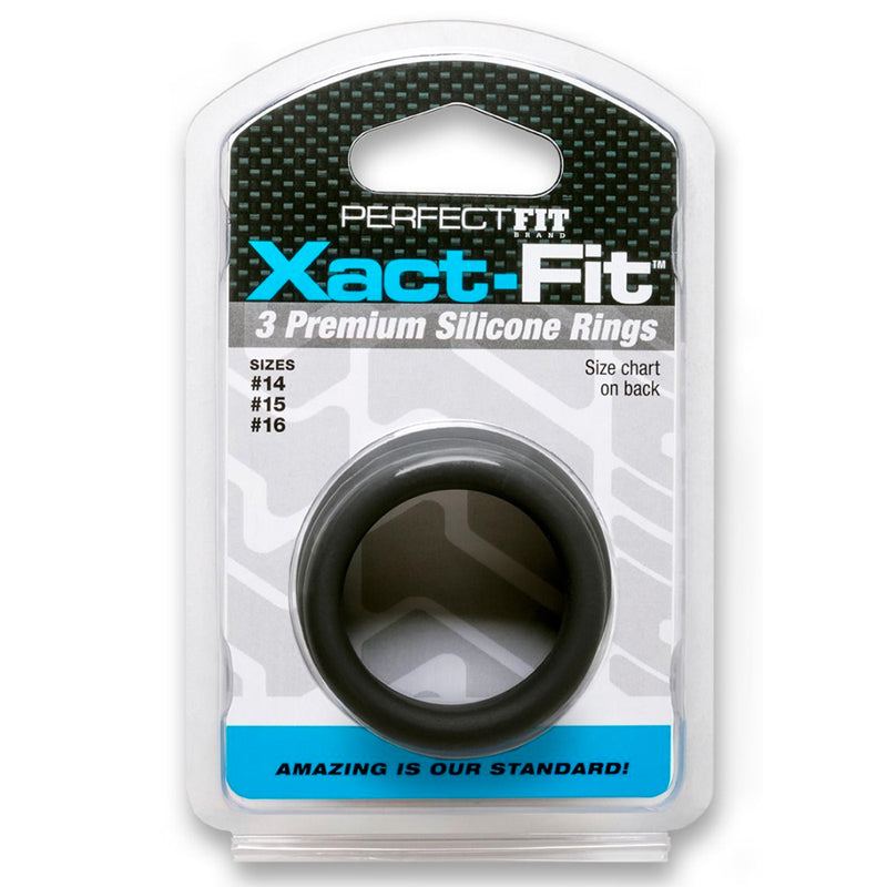 Curve Toys Perfect Fit Xact-Fit 3-Piece Premium Silicone Rings (#14, #15, #16) Black