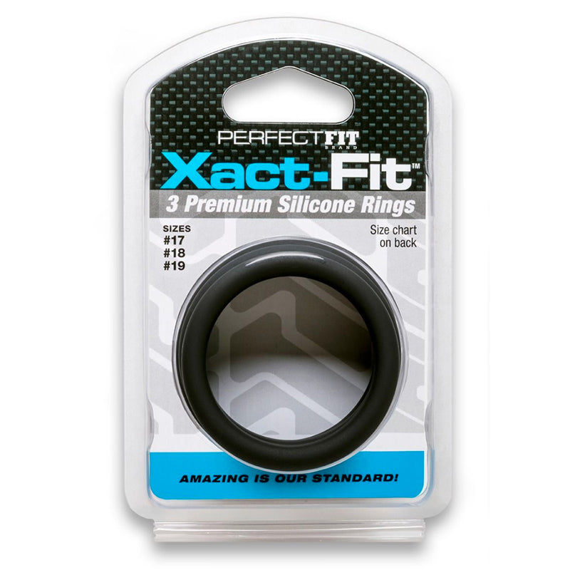 Curve Toys Perfect Fit Xact-Fit 3-Piece Premium Silicone Rings (#17, #18, #19) Black