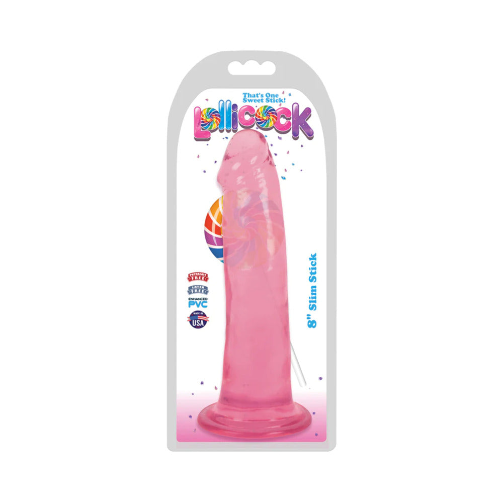 Curve Toys Lollicock Slim Stick 8 inches Dildo with Suction Cup Cherry Ice