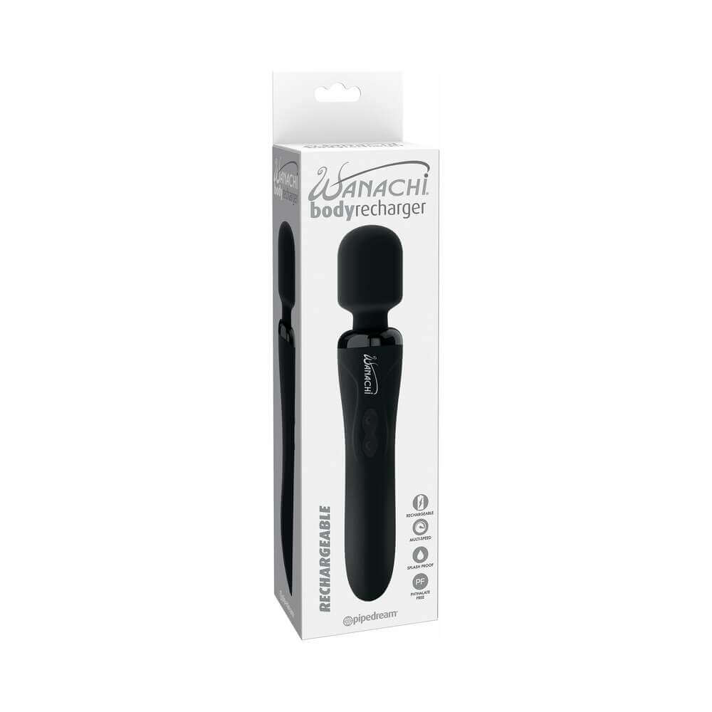 Wanachi Body Recharger Rechargeable Silicone Wand Vibrator Black
