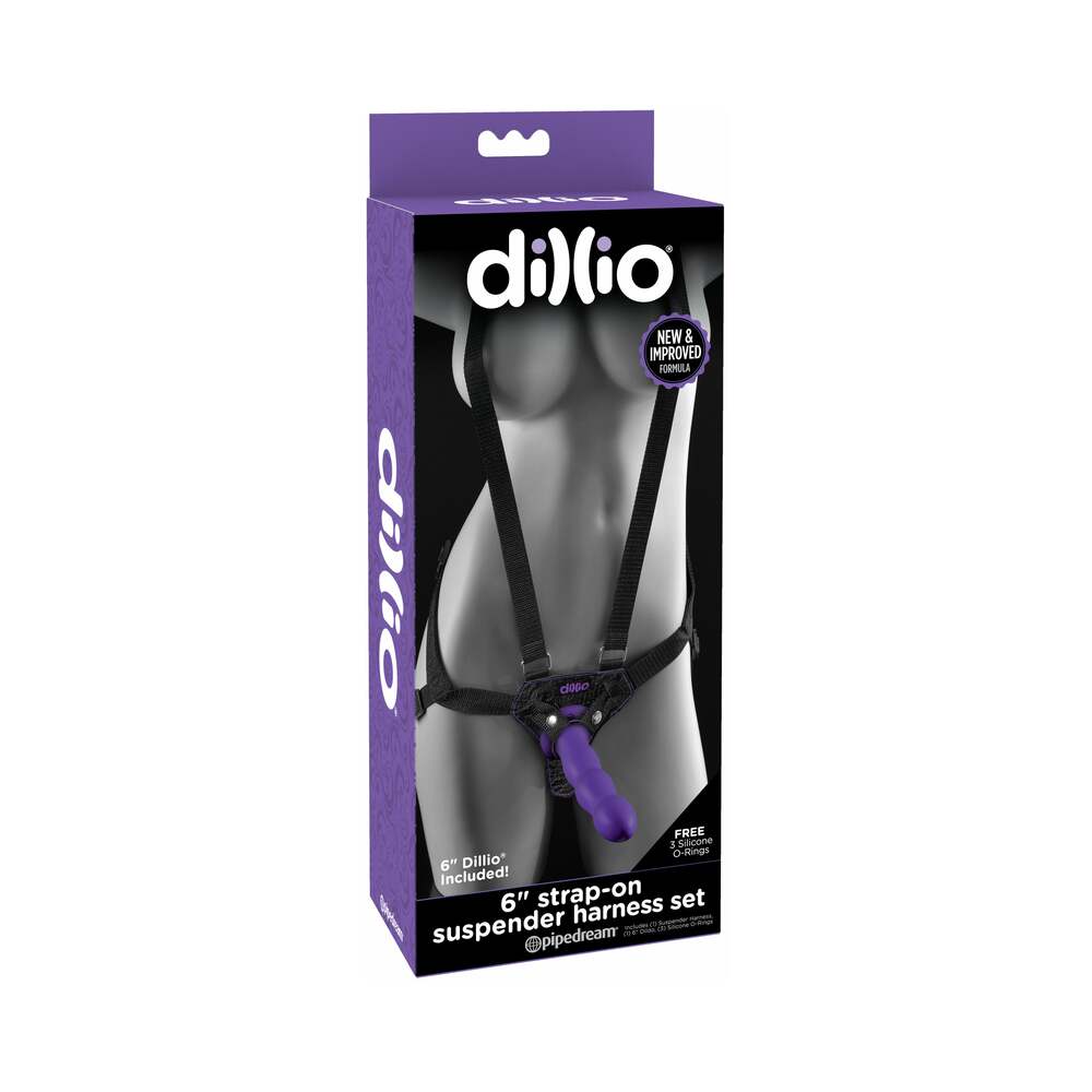 Dillio Adjustable 6 in. Strap-On Suspender Harness Set Purple/Black