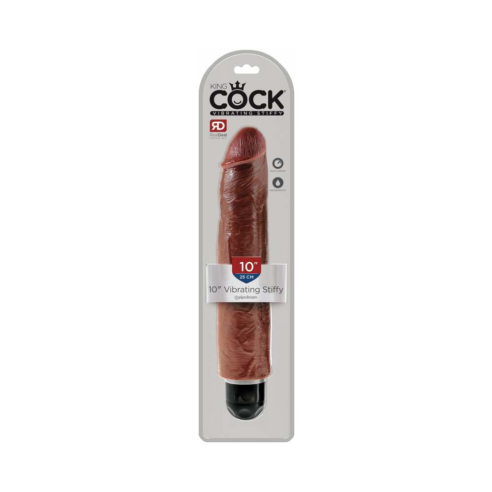 King Cock 10 inches Vibrating Stiffy Realistic Dildo Brown