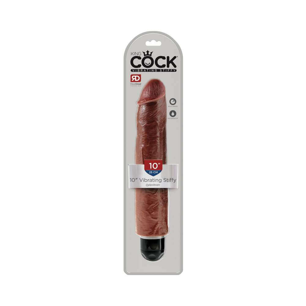 King Cock 10 inches Vibrating Stiffy Realistic Dildo Brown