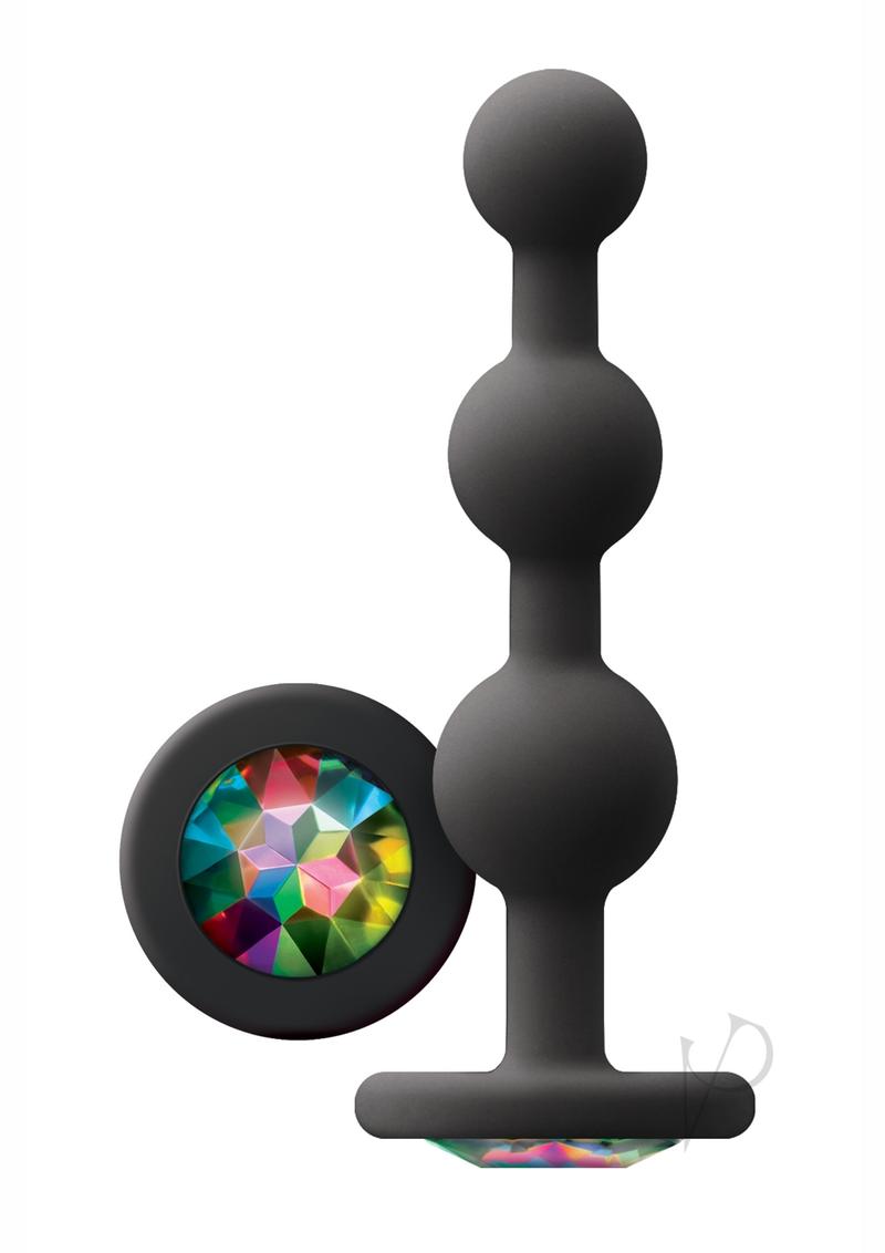 Glams Ripple Silicone Plug Rainbow Gem 4.49 Inch Black with a colorful gem base and a smooth, rippled design.