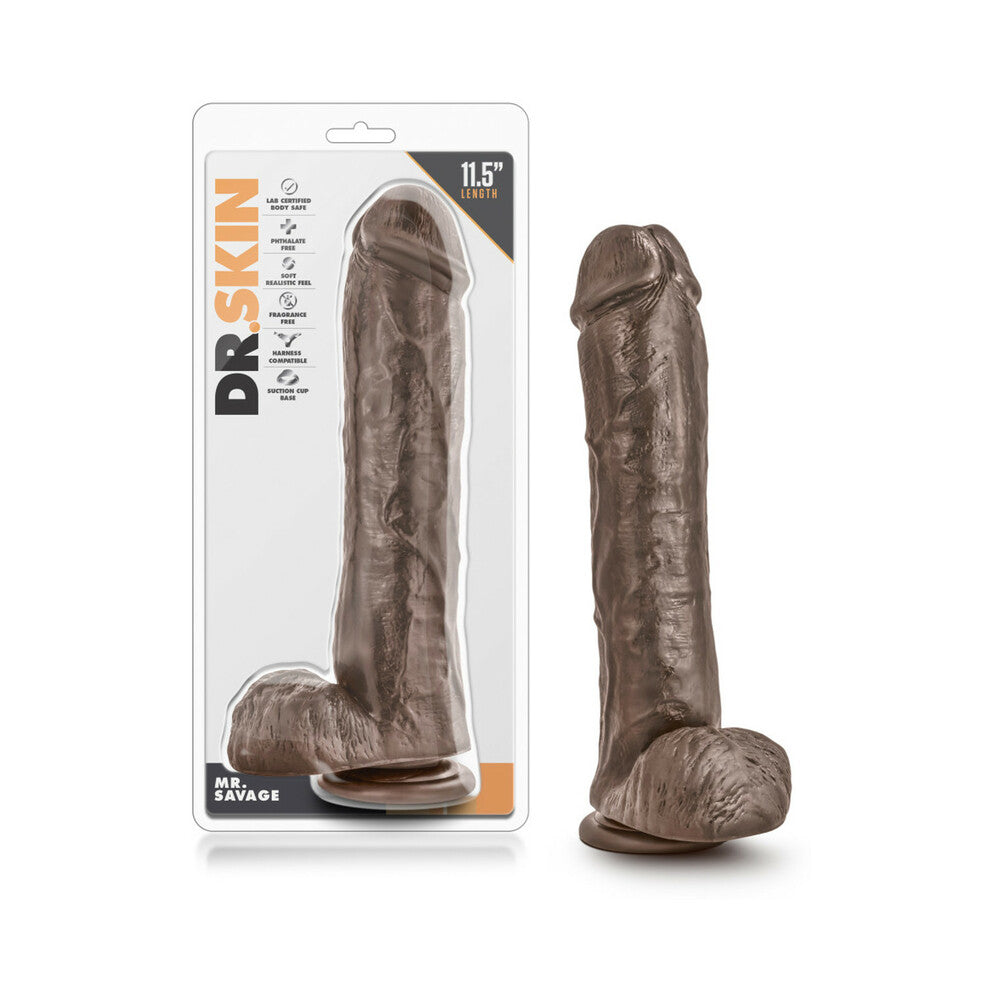 Dr. Skin Mr. Savage Realistic 11.5 inches Dildo with Balls Brown