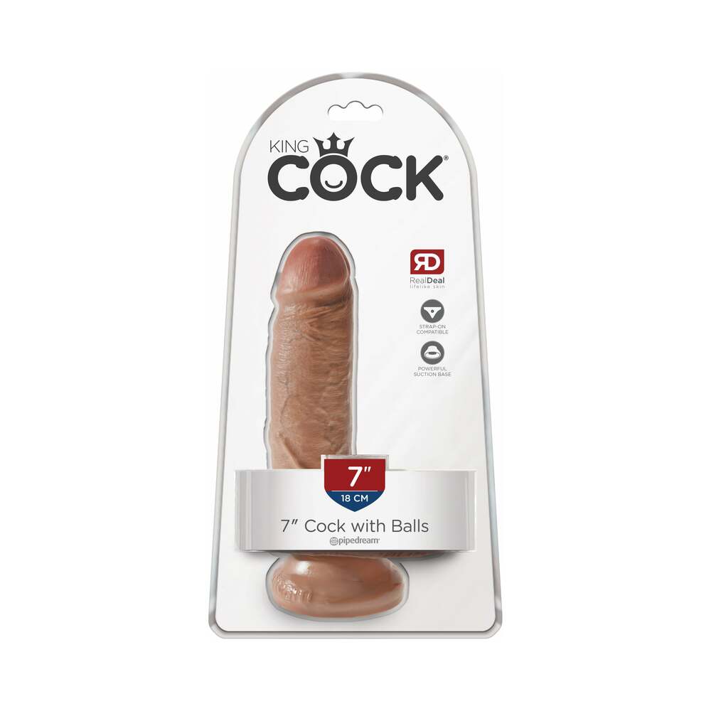 King Cock 7 inches Cock With Balls Realistic Suction Cup Dildo Tan