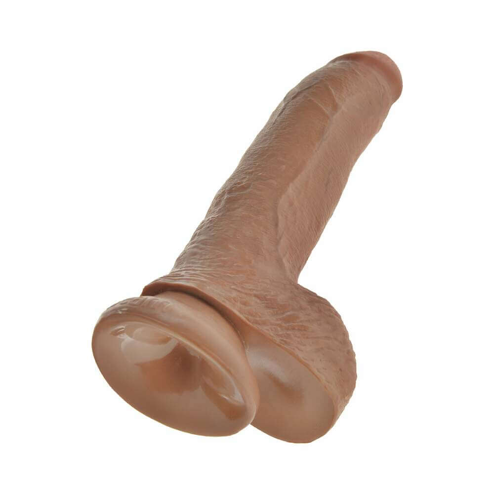 King Cock 9 inches Cock With Balls Realistic Suction Cup Dildo Tan