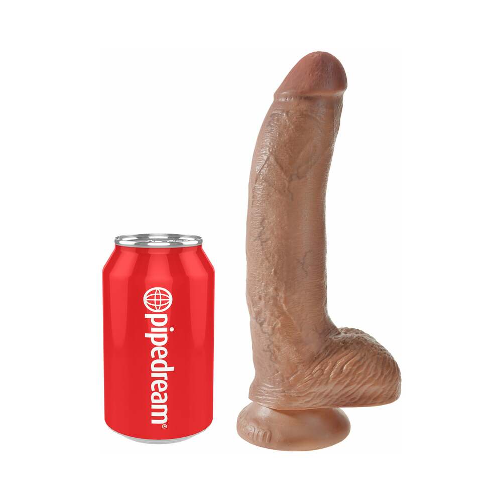 King Cock 9 inches Cock With Balls Realistic Suction Cup Dildo Tan
