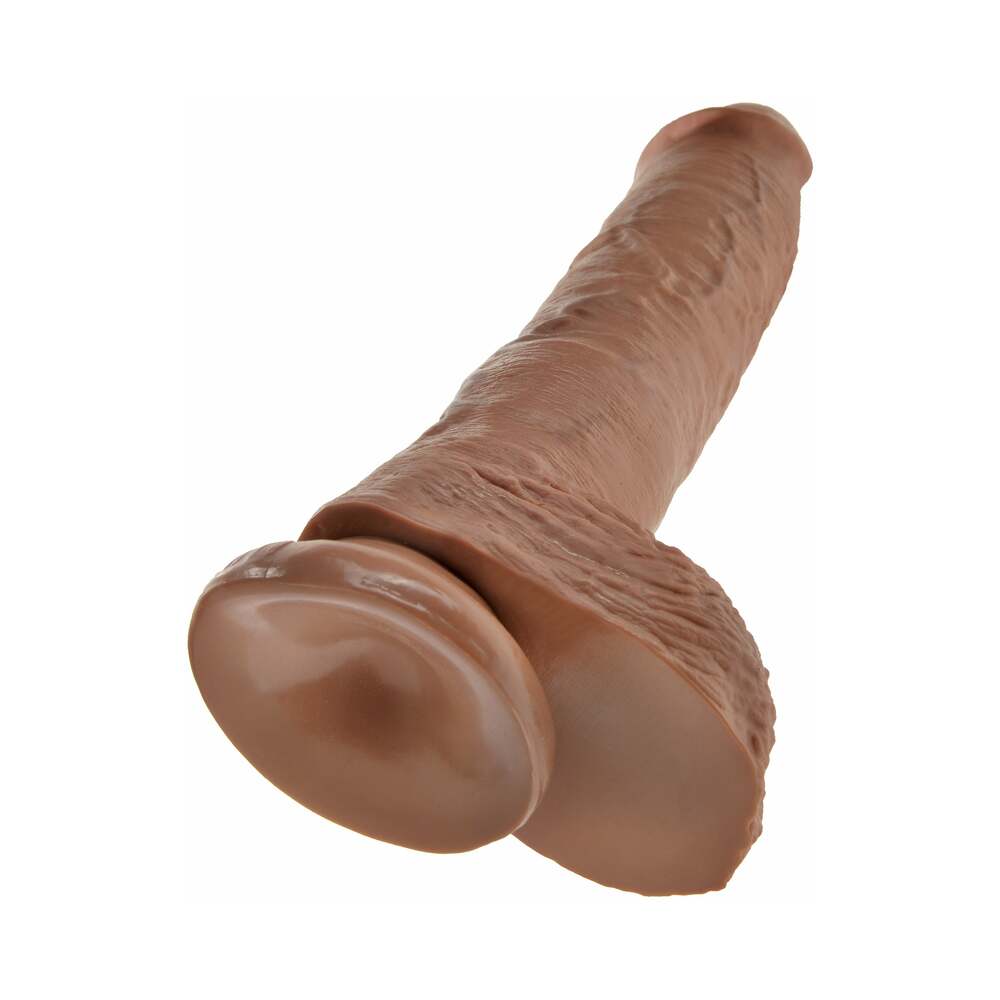 King Cock 10 inches Cock With Balls Realistic Suction Cup Dildo Tan
