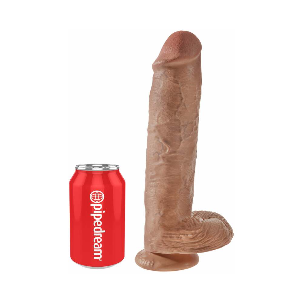 King Cock 11 inches Cock With Balls Realistic Suction Cup Dildo Tan