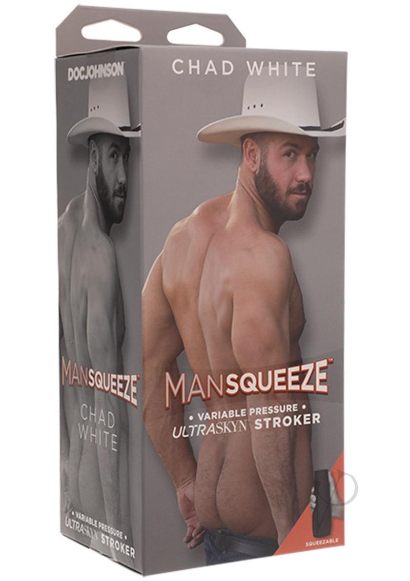 Man Squeeze Chad White Ultraskyn Masturbator Butt Vanilla packaging featuring lifelike stroker design.