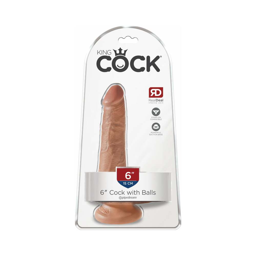 King Cock 6 inches Cock With Balls Realistic Suction Cup Dildo Tan