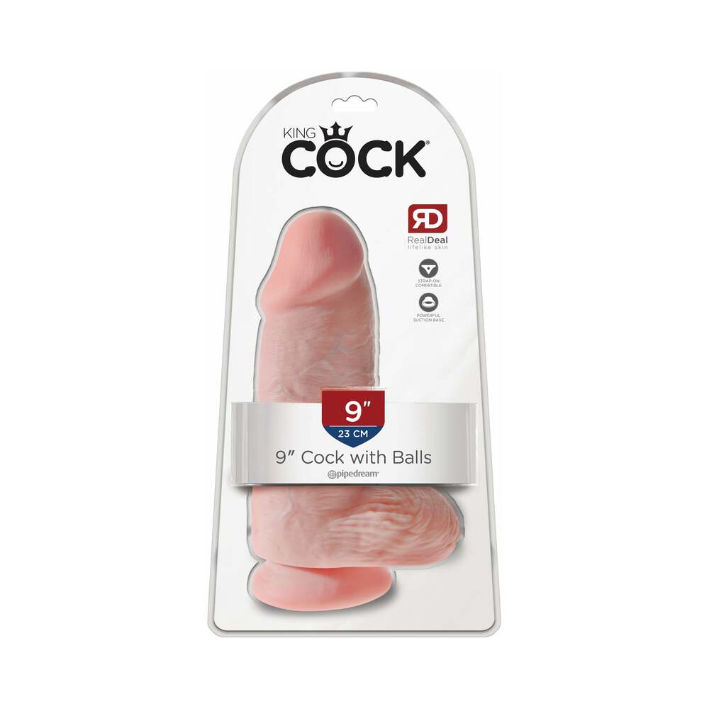 King Cock Chubby 9 inches Cock With Balls Realistic Suction Cup Dildo Beige
