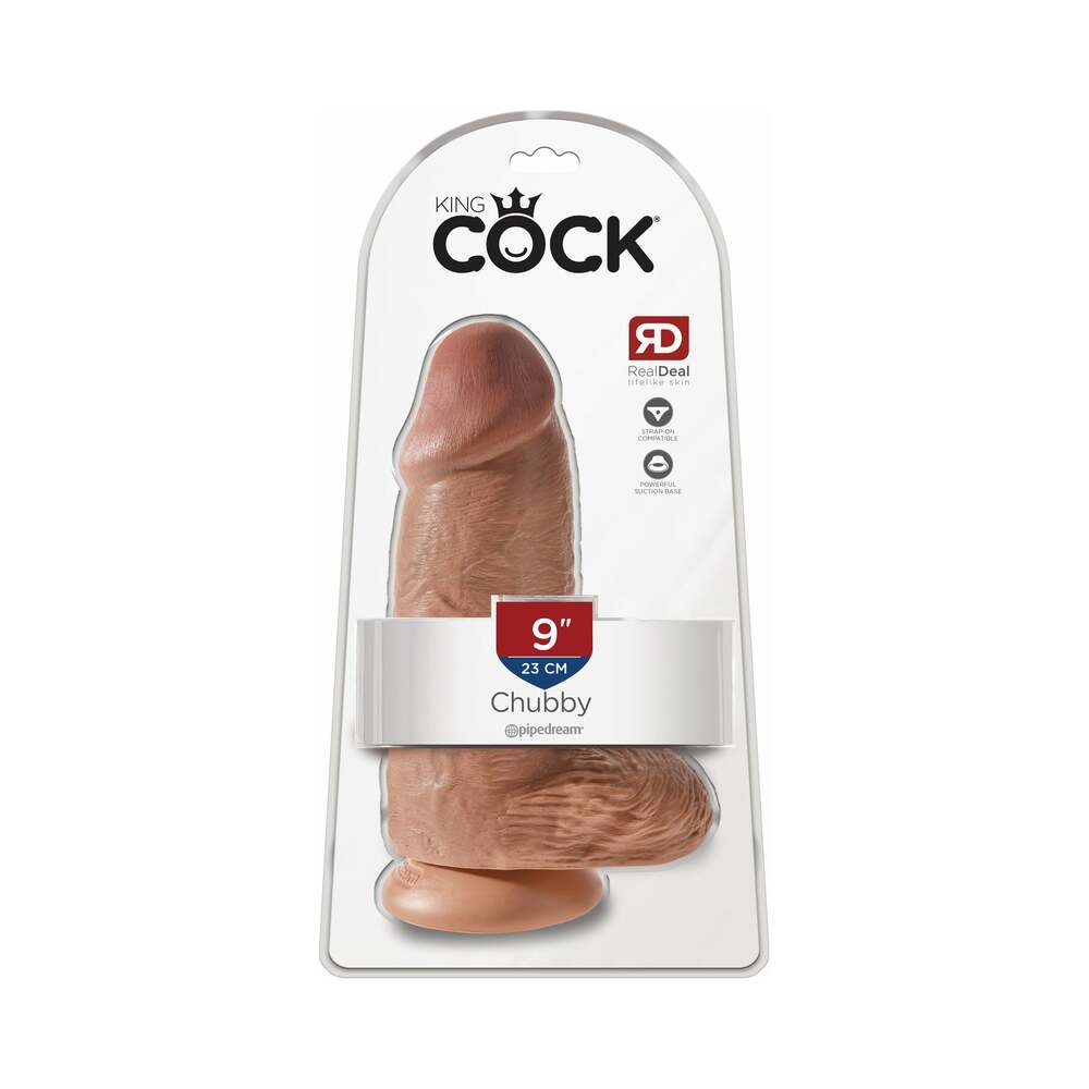 King Cock Chubby 9 inches Cock With Balls Realistic Suction Cup Dildo Tan