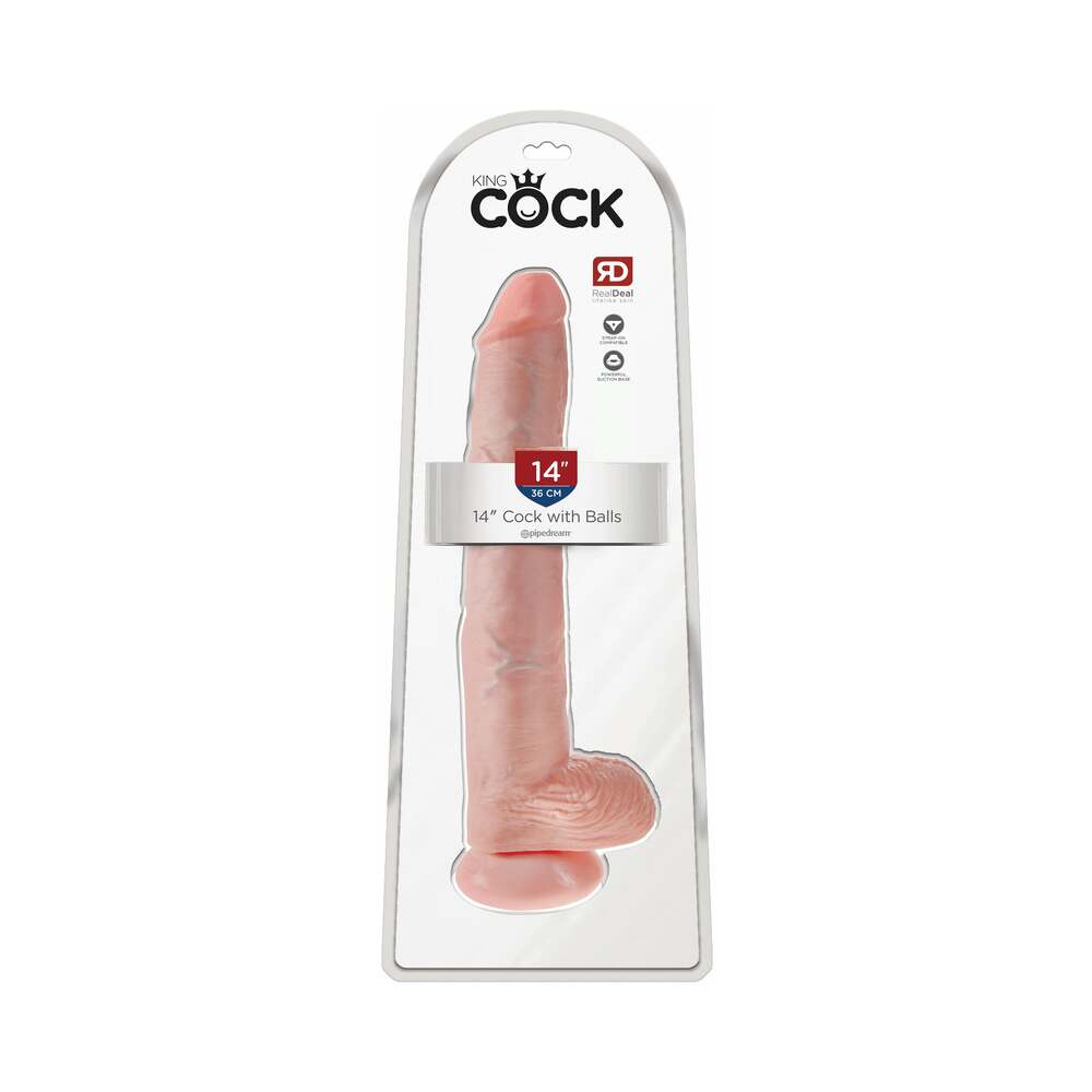 King Cock 14 inches Cock With Balls Realistic Suction Cup Dildo Beige