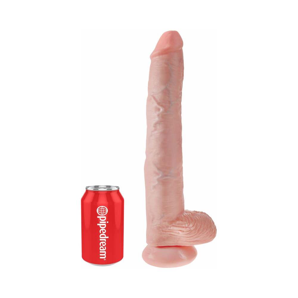 King Cock 14 inches Cock With Balls Realistic Suction Cup Dildo Beige