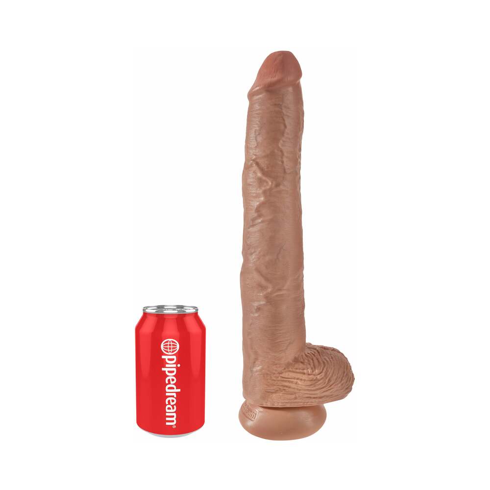 King Cock 14 inches Cock With Balls Realistic Suction Cup Dildo Tan
