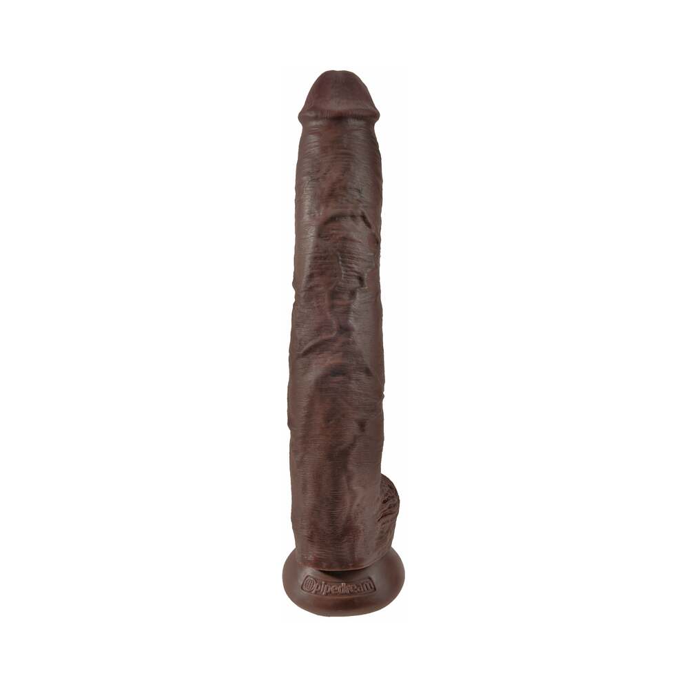 King Cock 14 inches Cock With Balls Realistic Suction Cup Dildo Brown