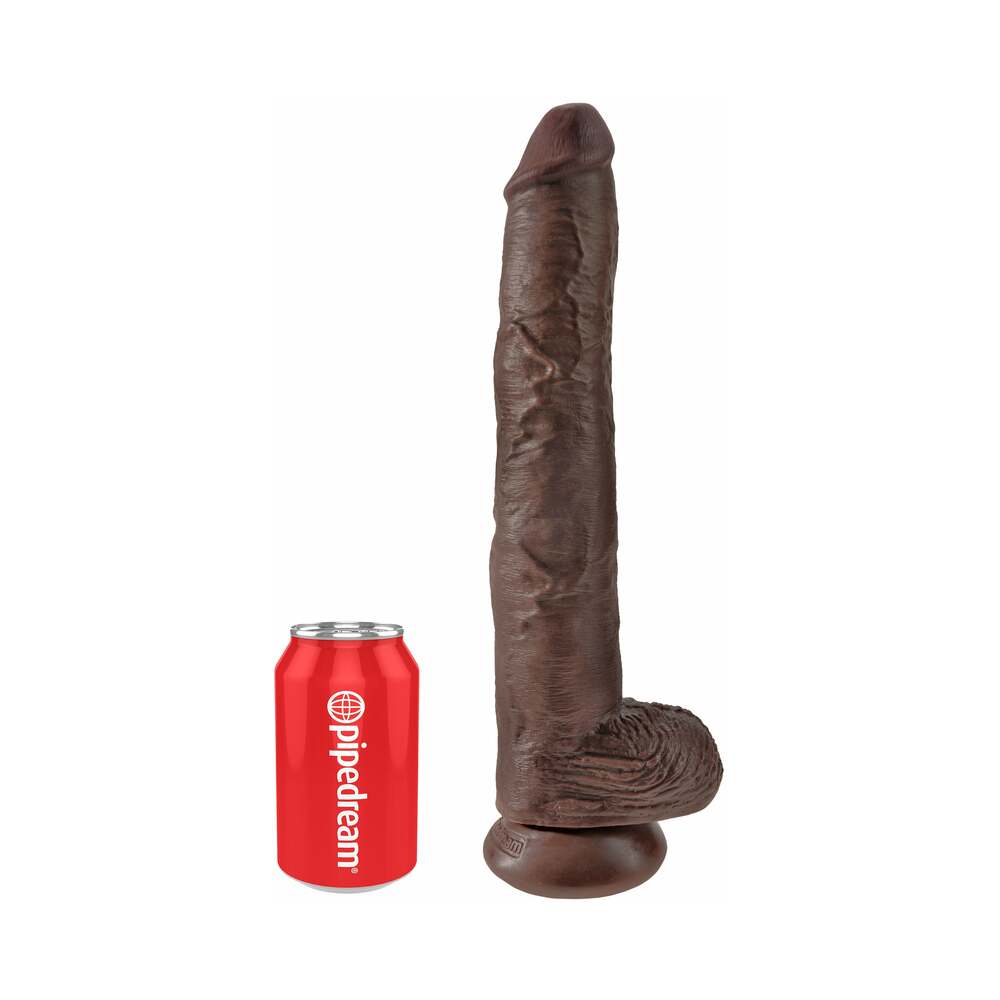 King Cock 14 inches Cock With Balls Realistic Suction Cup Dildo Brown