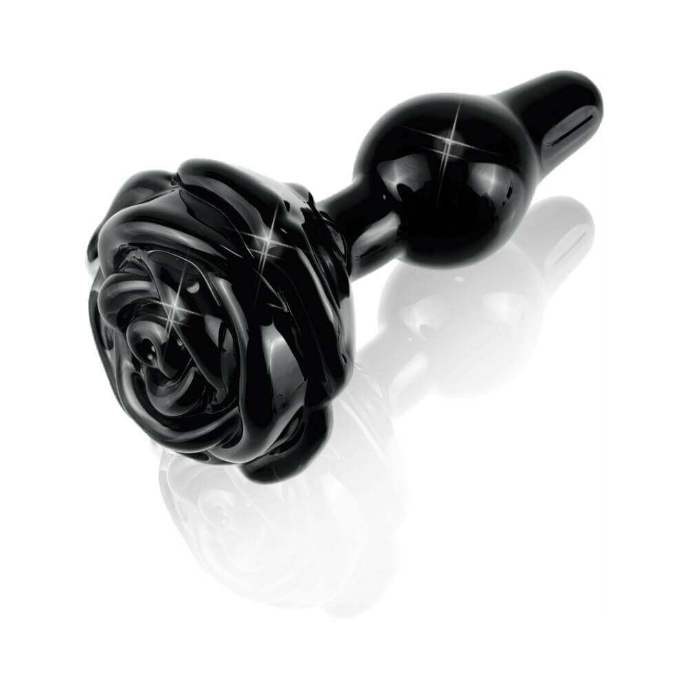 Icicles No. 77 Glass Anal Plug With Rose Base Black