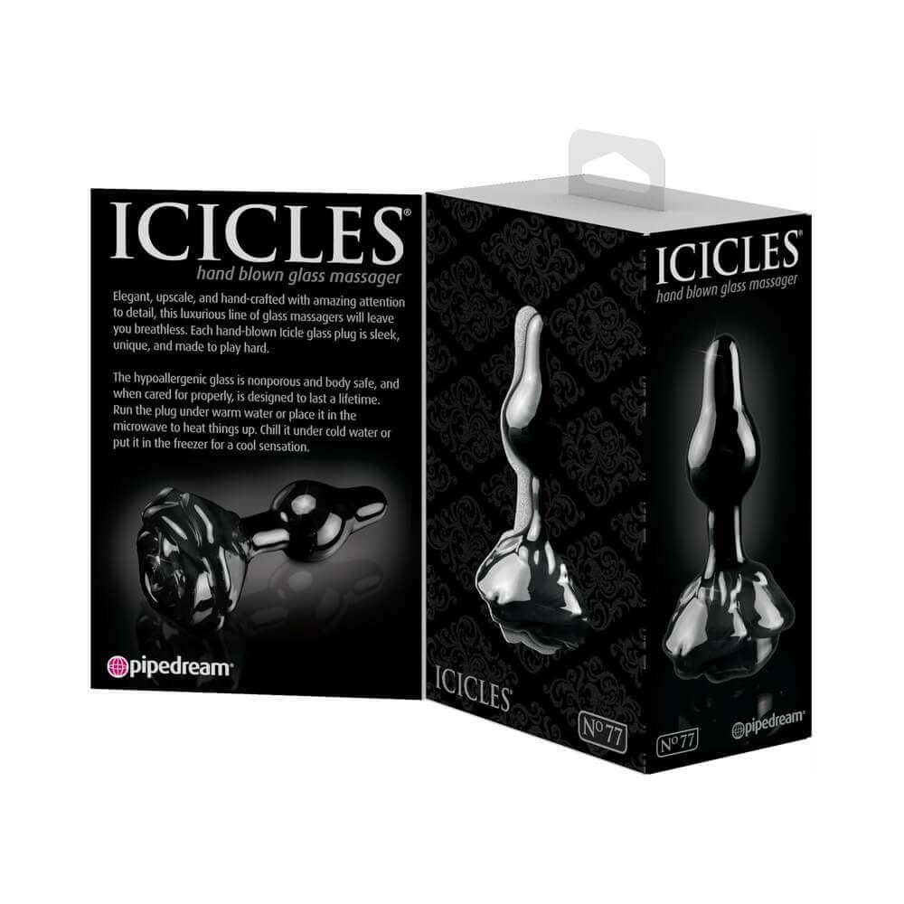 Icicles No. 77 Glass Anal Plug With Rose Base Black