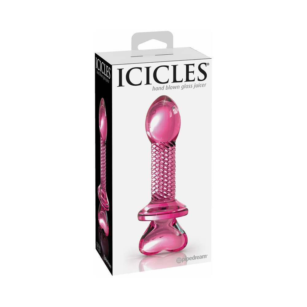 Icicles No. 82 Glass Juicer Textured Dildo With Heart-Shaped Base Pink