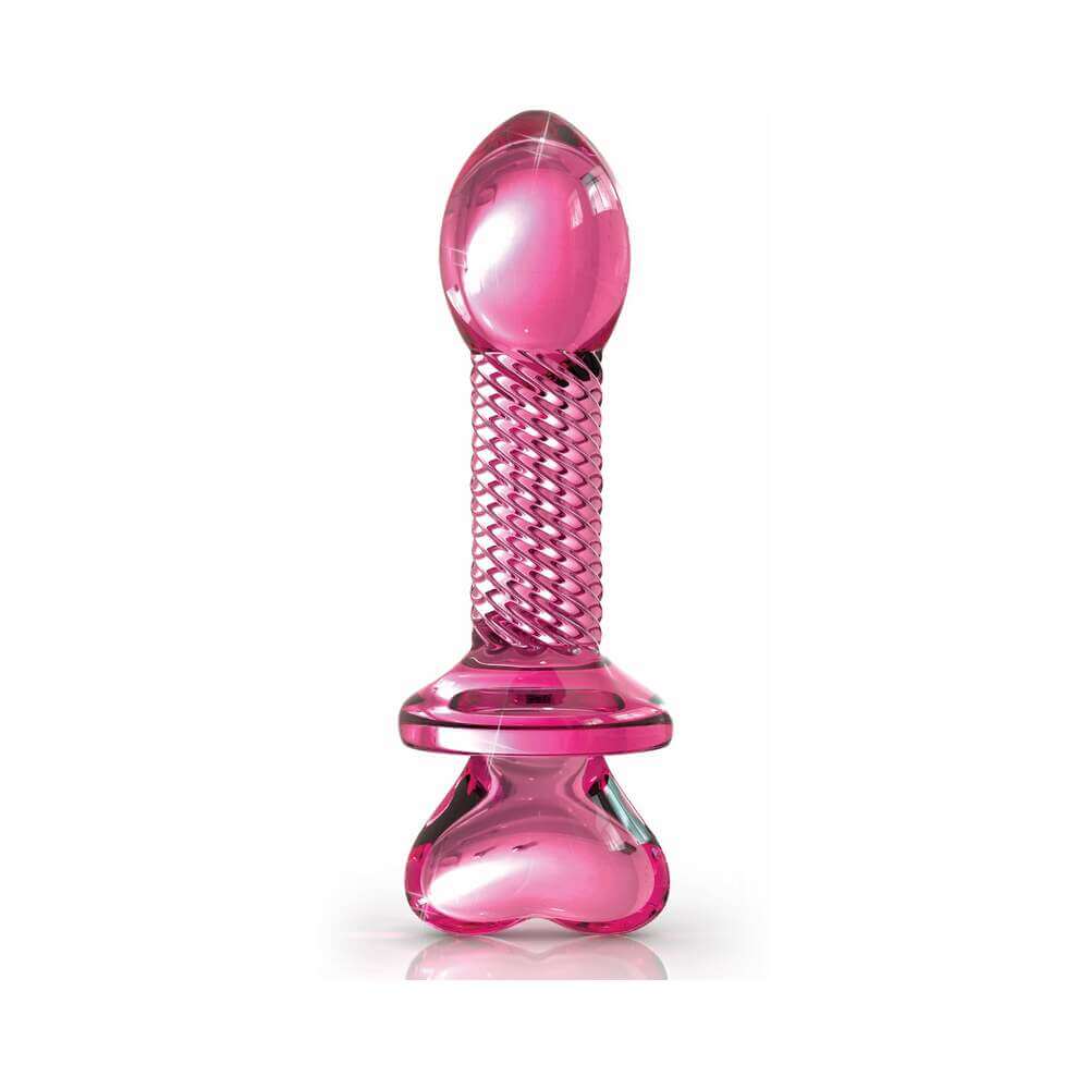 Icicles No. 82 Glass Juicer Textured Dildo With Heart-Shaped Base Pink